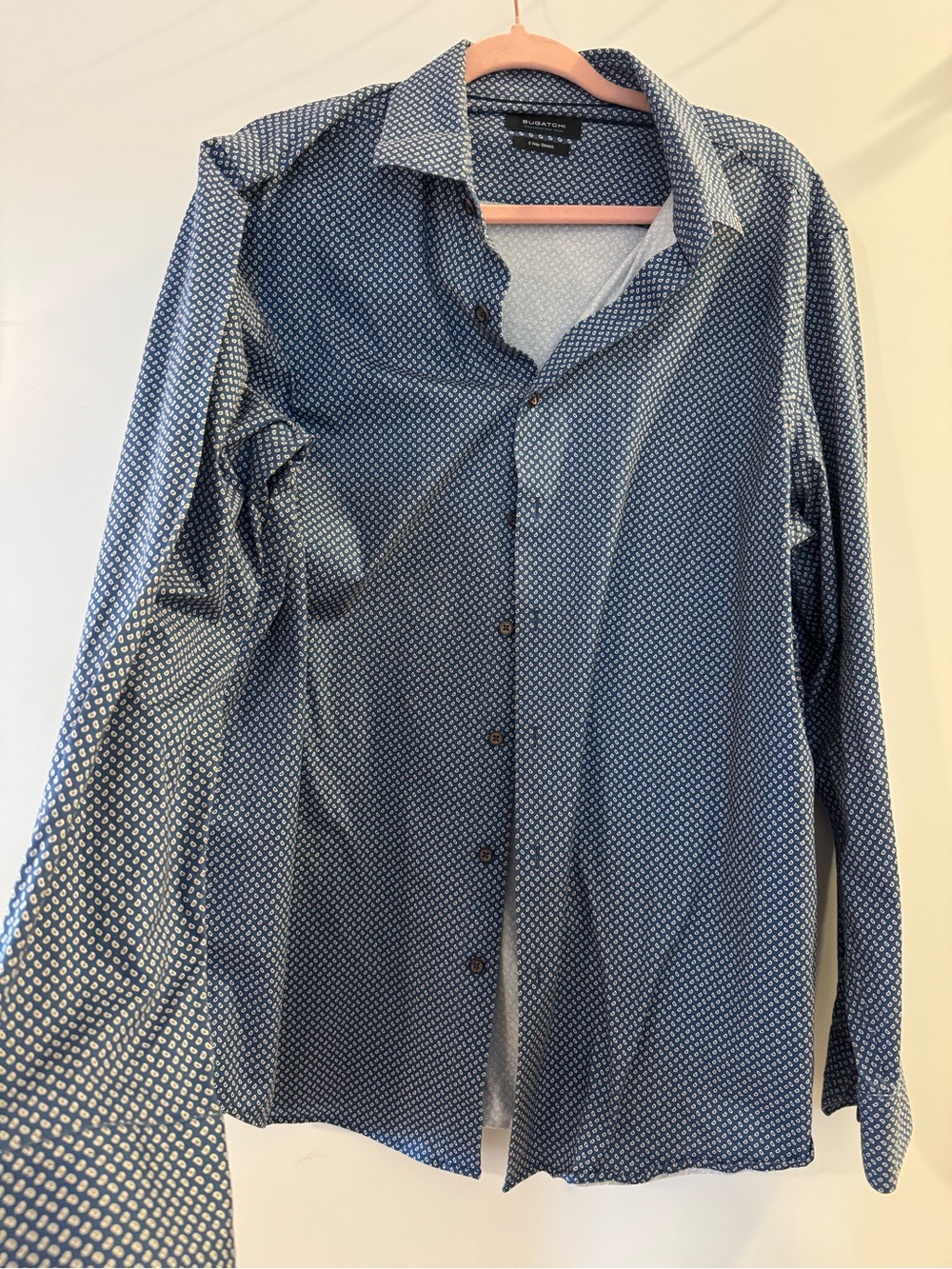 Men's Blue Printed Button-Up Shirt